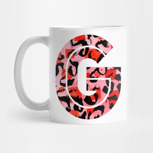 Abstract Letter G Watercolour Leopard Print Alphabet Red Mug